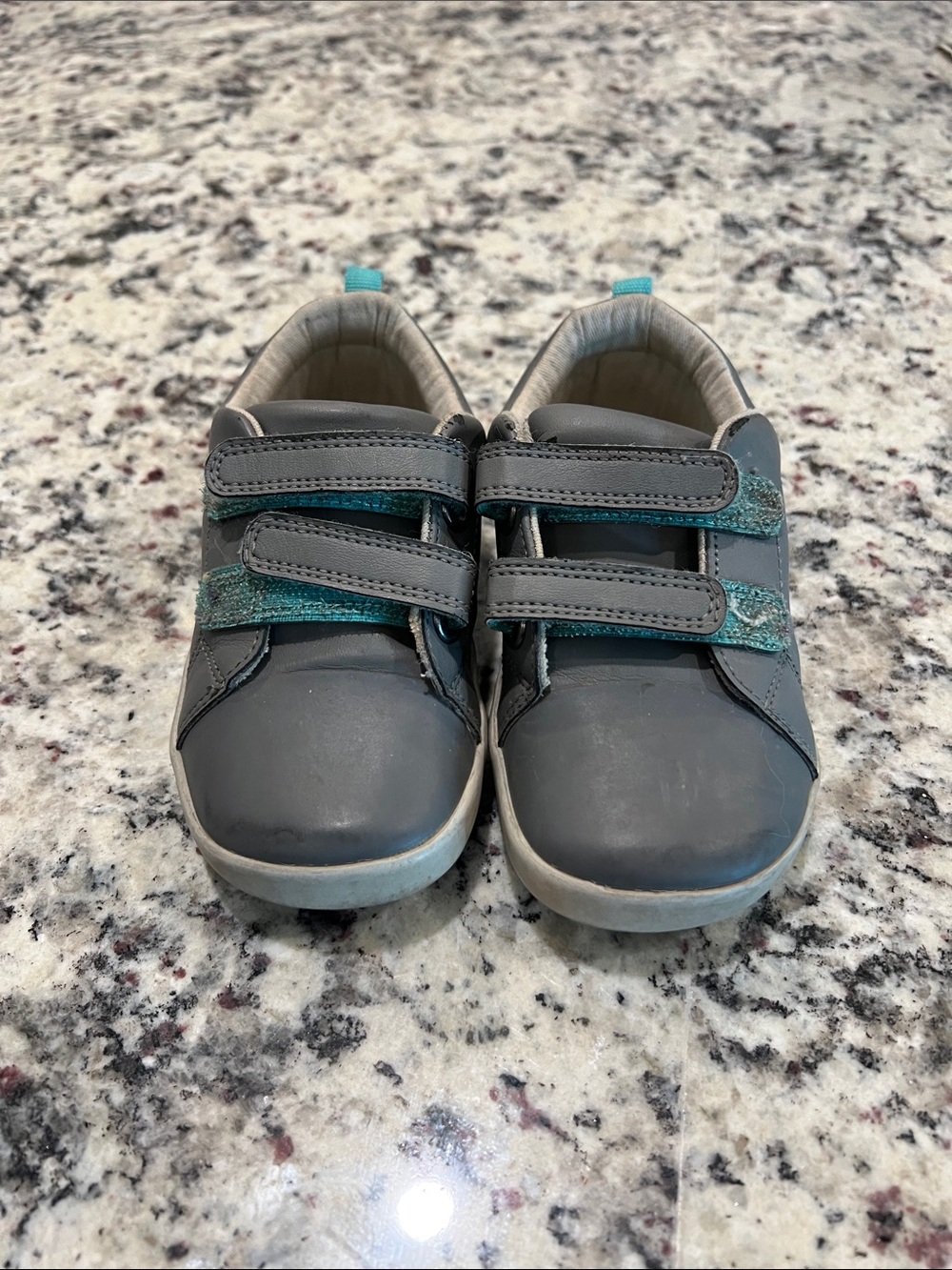 Kids Gray Sneakers with Teal Accent Straps - Easy Hook-and-Loop Closure